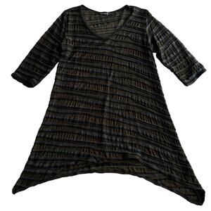 Cut Loose Lagenlook Art to Wear Asymmetric V Neck Olive Gray Tunic Shirt‎ S